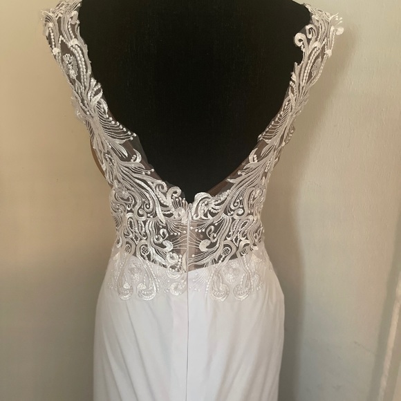 Beaded Illusion Neckline Dress - Picture 6 of 10